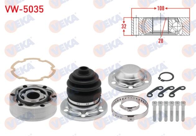 Volkswagen Transporter V (7HA,7HH,7EA,7EH) 1.9 TDI 2003-2011 Aks Kafası Sol Ön İç 28X32X108