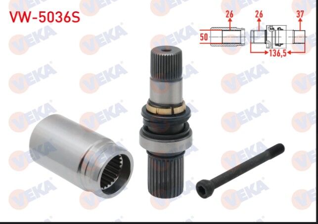 VW Transporter T5 1.9 TDI 5 İleri 2003-2011 Aks Kafası Sağ Ön İç Freze Ek Mili Kit 26X37X50 Uzunluk 136,5mm