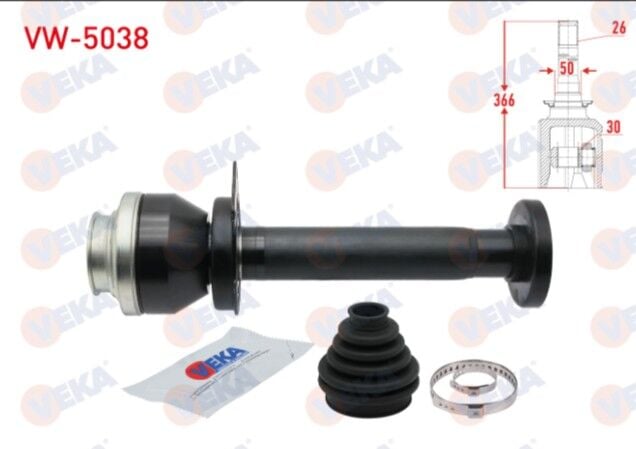 Volkswagen Transporter V (7HA,7HH,7EA,7EH) 2.5 TDI 26X30X50 Uzunluk 366mm 2003-2011 Aks Kafası Sağ Ön İç