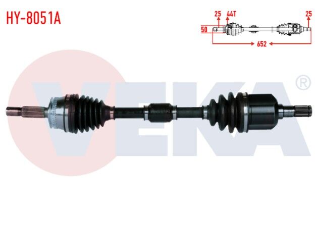 Hyundai Elantra 1.6i A-T/M-T 2001-2007 Komple Aks Sol Ön Absli 44 Dış Uzunluk 652mm