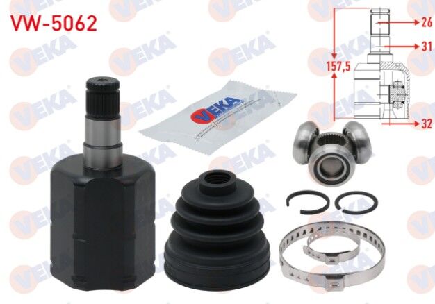 Volkswagen Golf V (1K1) 1.6i A-T 26X32X31 Uzunluk 157,5 mm 2003-2009 Aks Kafası Sol-Sağ Ön İç