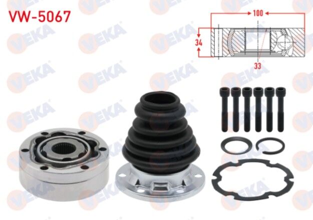 VW Golf III (1H1) 91-99/ Golf IV (1J1) TDI 97-05/ Golf V (1K1) 03-09/ Jetta II 82-92/ Jetta III (1K2) 05-10/ Passat (3A2) 1988-1997/ Passat (362) 08-12 Aks Kafası Sol Ön İç 33X34X100