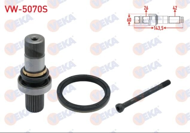 VW Transporter VI 2.0 TDI - 2.0 BITDI 2015- Aks Kafası Sol On Ic Freze Ek Mili 26X42X60 Uzunluk 143,5 mm