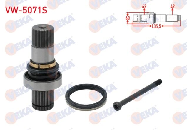 VW Transporter VI 2.0 TDI - 2.0 BITDI 2015- Aks Kafası Sag On Ic Freze Ek Mili 42X42X60 Uzunluk 135,5 mm