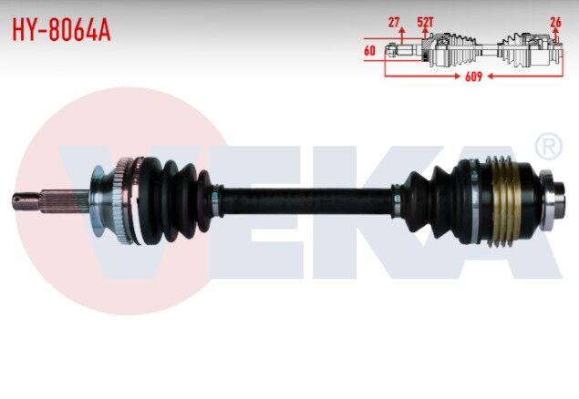 Hyundai Santa Fe (SM) 2.0 CRDI A-T 4X4 Absli 52 Dış Uzunluk 609mm 2001-2006 Komple Aks Sağ Ön