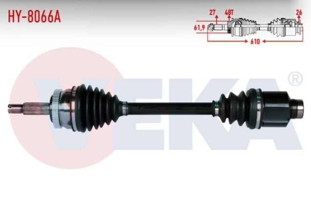 Hyundai Tucson (JM) 2.0 CRDI Absli 48 DIS A-T Uzunluk 610mm 2004-2010 Komple Aks Sağ Ön