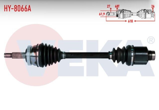 Hyundai Tucson (JM) 2.0 CRDI Absli 48 DIS A-T Uzunluk 610mm 2004-2010 Komple Aks Sağ Ön