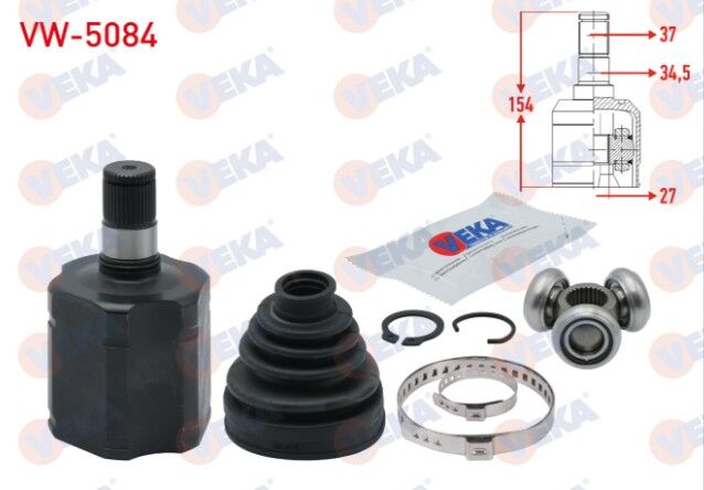 Volkswagen Transporter VI 2.0 TDI 140 HP A-T 2009- Aks Kafası Sol Ön İç 37X27X34,5 Uzunluk 154mm