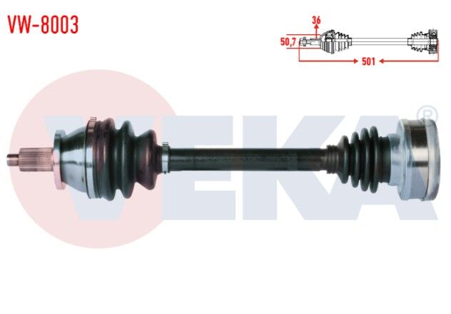 Volkswagen Polo (9N_) 1.4i 16v Uzunluk 501mm 2001-2012 Komple Aks Sol Ön