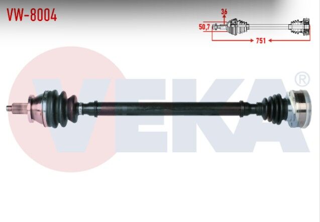 Volkswagen Polo (9N_) 1.4i 16v Uzunluk 751mm 2001-2012 Komple Aks Sağ Ön