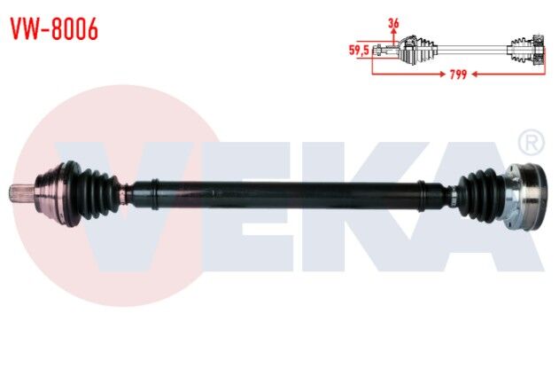 Volkswagen Golf VI (5K1) 1.4 TSI A-T Uzunluk 799mm 2008-2013 Komple Aks Sağ Ön