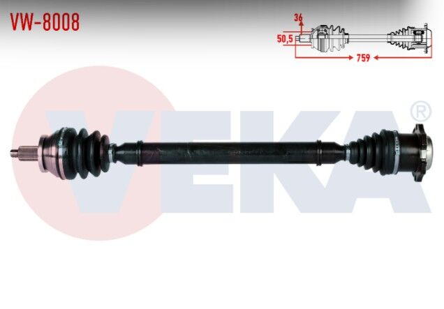 Volkswagen Polo (9N_) 1.4 TDI M-T Uzunluk 759mm 2001-2012 Komple Aks Sağ Ön