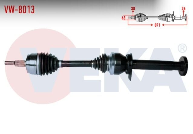 Volkswagen Transporter V (7HA,7HH,7EA,7EH) 2.5 TDI Uzunluk 871mm 2003-2011 613mm 2003-2011 Komple Aks Sağ Ön