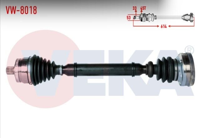 Volkswagen Passat (3B2) 1.8 T Absli 45 Dış Uzunluk 614mm 1996-2000 Komple Aks Sol Ön