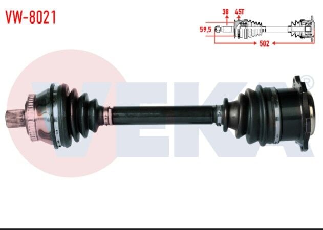 Volkswagen Passat (3B2) 1.9 TDI Absli 45 Dış Uzunluk 502mm 1996-2000 Komple Aks Sağ Ön