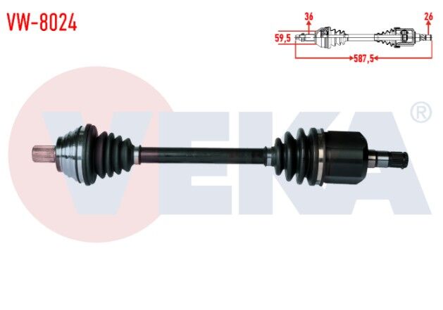 Volkswagen Golf VI (5K1) 1.6i A-T Uzunluk 587.5mm 2008-2013 Komple Aks Sol Ön