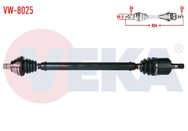 Volkswagen Golf VI (5K1) 1.6i A-T Uzunluk 884mm 2008-2013 Komple Aks Sağ Ön