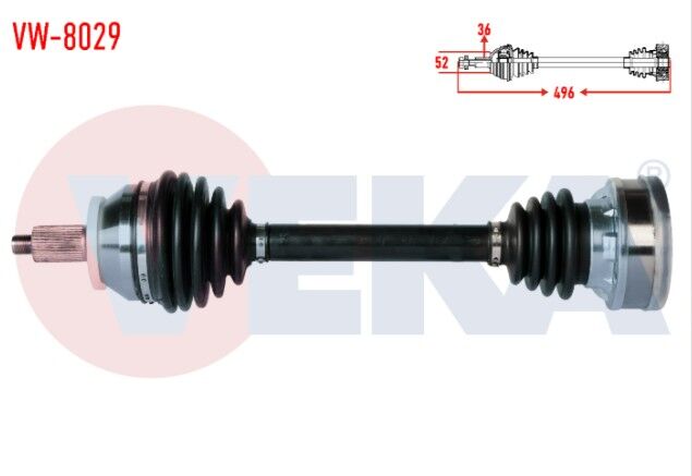 Volkswagen Polo (6R,6C) 1.6 TDI (CAYA-CAYB-CAYC) M-T Uzunluk 496mm 2009- Komple Aks Sol Ön