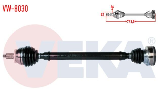 Vokswagen Polo (6R,6C) 1.6 TDI (CAYA-CAYB-CAYC) M-T Uzunluk 773.5mm 2009- Komple Aks Sağ Ön