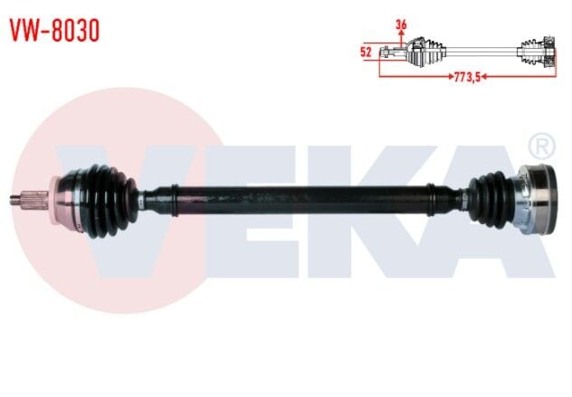 Vokswagen Polo (6R,6C) 1.6 TDI (CAYA-CAYB-CAYC) M-T Uzunluk 773.5mm 2009- Komple Aks Sağ Ön