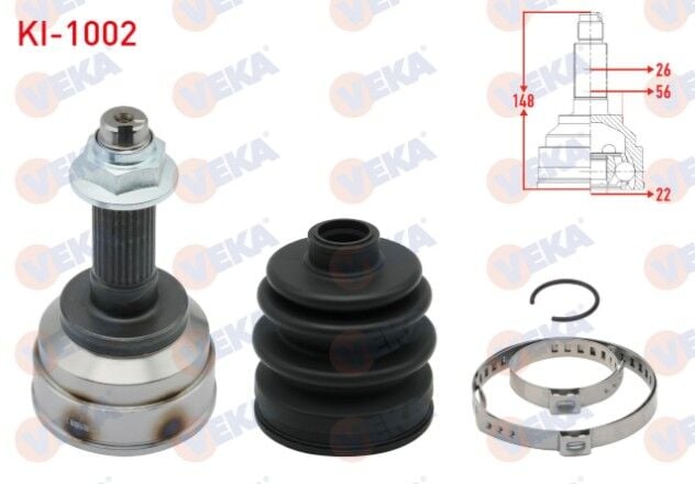 Kia Sephia (FA) 1.5i 16v 26X22X56 Uzunluk 148 mm 1993-2001 Aks Kafası Sol-Sağ Ön Dış