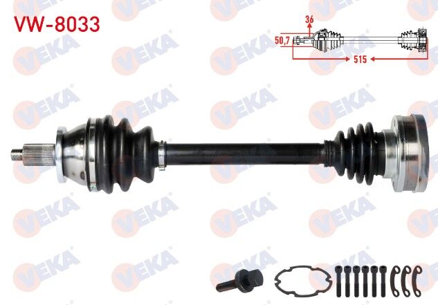 Volkswagen Polo (6R,6C) 1.4 M-T Uzunluk 515mm 2009- Komple Aks Sol Ön