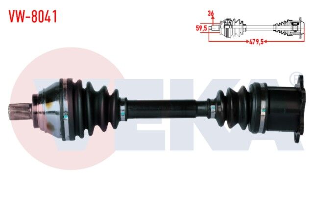 VW Golf VII (5G1) 2.0 TDI A-T DSG 13-/ Passat (362) 2.0 TDI A-T 10-14/ Caddy IV (SAA) 2.0 TDI A-T 15-/ CC B7 (358) 2.0 TDI A-T 12-16 /Audi A3 (8V1) 2.0 TDI A-T 12-16 Komple Aks Sol Ön Uzunluk 479,5mm