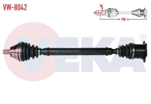 Volkswagen Golf V (1K1) 2.0 TDI A-T Çift Kavrama 6 İleri BMA,BMP Uzunluk 755mm 2003-2009 Komple Aks Sağ Ön