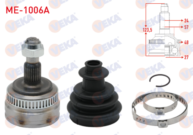 Mercedes Vaneo (414) 1.6 Absli 48 DIS 24X27X57 Uzunluk 118 mm 2002-2005 Aks Kafası Sol-Sağ Ön Dış