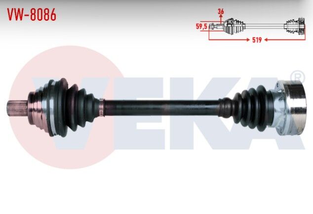 Volkswagen Golf VI (5K1) 1.6 TDI 5 İleri M-T Uzunluk 519mm 2008-2013 Komple Aks Sol Ön