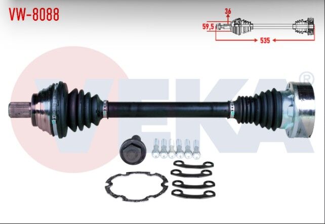 VW Golf V (1K1) 1.4 TSI A-T/M-T 03-09/ Golf VI (5K1) 1.4 TSI A-T/M-T 08-13 / Jetta III (1K2) 1.4 TSI A-T/M-T 03-09/ Passat (362) 1.4 TSI A-T/M-T 08-12 Komple Aks Sol Ön Uzunluk 535mm