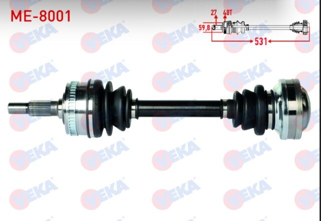 Mercedes Vito (638) 108 D Absli 48 Dış Uzunluk 515mm 1997-2003 Komple Aks Sol-Sağ Ön