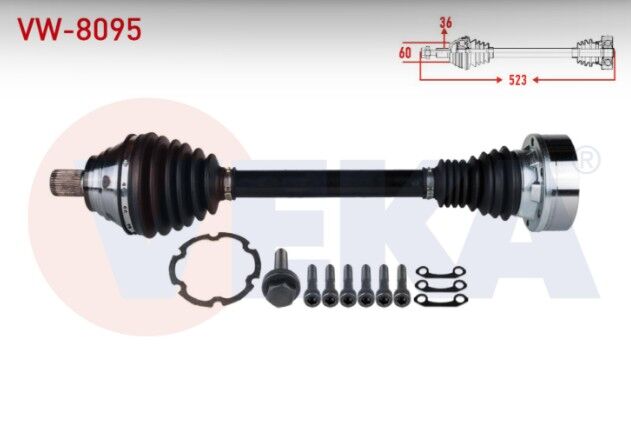 VW Golf VII (5G1) 1.6 TDI A-T 2012-/ Golf VI(5K1) 1.6 TDI M-T 2008-2013/ Passat (3C5) 1.6 TDI M-T 2008-2013/ Jetta IV (162) 1.6 TDI 7 Vites 2011- Komple Aks Sol Ön Uzunluk 523mm