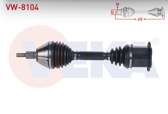 Volkswagen Polo (6R) 1.0 TSI A-T Uzunluk 475 mm 2009- Komple Aks Sol Ön