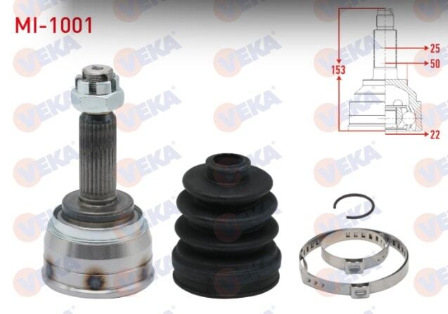 Hyundai Accent I (X-3) 1.3i 25X22X50 Uzunluk 153 mm 1994-2000 Aks Kafası Sol-Sağ Ön Dış