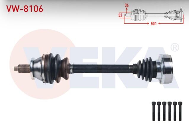 Volkswagen Polo (9N_) 1.4 TDI M-T Uzunluk 501 mm 2001-2012/ Seat Cordoba 2002-2009/Skoda Fabia 1999-2007/ Fabia II 1.4 TDI 2006-2015/ Roomster 1.4 TDI 2006- Komple Aks Sol Ön