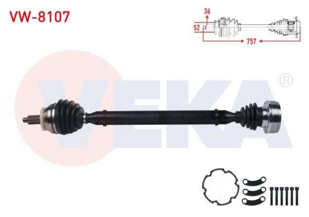 Volkswagen Polo (9N_) 1.4 TDI M-T Uzunluk 757 mm 2001-2012/ Seat Cordoba 2002-2009/Skoda Fabia 1999-2007/ Fabia II 1.4 TDI 2006-2015/ Roomster 1.4 TDI 2006- Komple Aks Sağ Ön