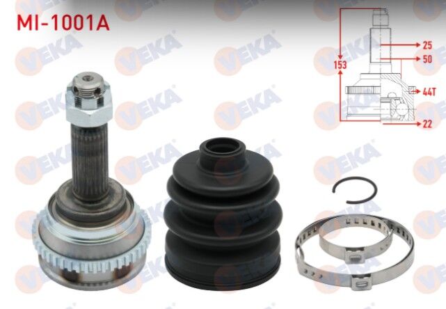 Hyundai Accent I (X-3) 1.3i Absli 44 DIS 25X22X50 Uzunluk 153mm 1994-2000 Aks Kafası Sol-Sağ Ön Dış