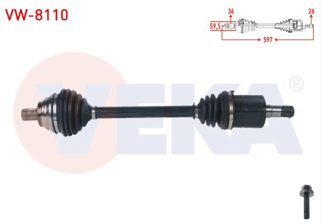 Vokswagen Golf (1K1) 1.6 FSI A-T 2003-2009/ Passat (3C2) 1.6 FSI A-T 2005-2008/ Skoda Octavia (1Z3) 1.6 FSI A-T 2004-2012 Komple Aks Sol Ön Uzunluk 597mm