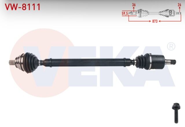 Volkswagen Golf (1K1) 1.6 FSI A-T 2003-2009/ Passat (3C2) 1.6 FSI A-T 2005-2008/ Skoda Octavia (1Z3) 1.6 FSI A-T 2004-2012 Komple Aks Sağ Ön Uzunluk 873mm