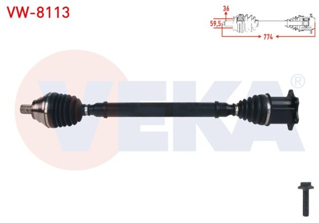 Volkswagen Passat (3G2) 2.0 TDI A-T 2014-/ Skoda Superb (3V3) 2.0 TDI A-T 2015- Komple Aks Sağ Ön Uzunluk 774mm