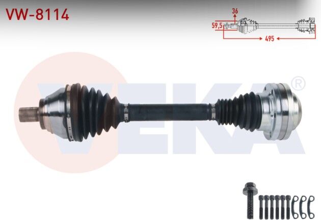 Volkswagen Golf V (1K1) 1.4 TSI A-T 2003-2009/ Jetta III (1K2) 1.4 TSI A-T 2005-2010/ Golf Plus (5M1) 1.4 TSI 2006-2008 Komple Aks Sol Ön Uzunluk 495mm