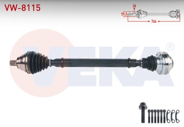 Volkswagen Golf V (1K1) 1.4 TSI A-T 2003-2009/ Jetta III (1K2) 1.4 TSI A-T 2005-2010/ Golf Plus (5M1) 1.4 TSI 2006-2008 Komple Aks Sağ Ön Uzunluk 764mm