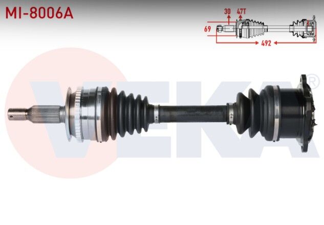 Mitsubishi L200(KA_T, KB_T) 2.5 DI-D 4X4 07-15/L200(KJ_,KK_,KL_)2.4 DI-D 4X4 15-/L200(KJ_, KK_, KL_)2.2 DI-D 4X4 19-/Fiat Fullback(502_, 503_)2.4 D 4x4 16- Komple Aks Sağ Ön Absli 47 Dış Uzunluk 492mm