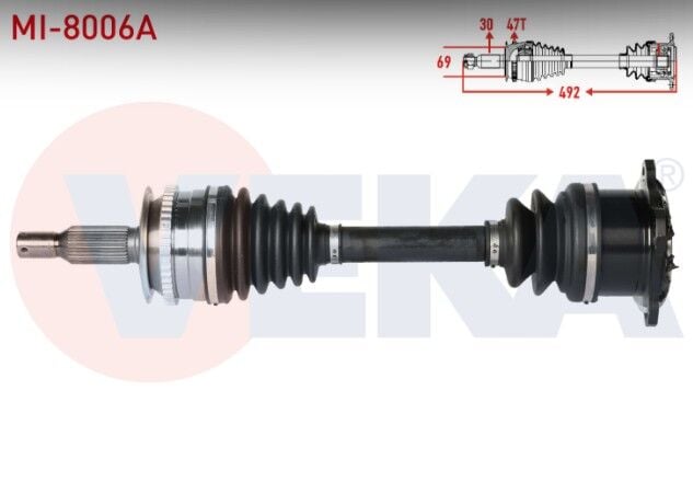 Mitsubishi L200(KA_T, KB_T) 2.5 DI-D 4X4 07-15/L200(KJ_,KK_,KL_)2.4 DI-D 4X4 15-/L200(KJ_, KK_, KL_)2.2 DI-D 4X4 19-/Fiat Fullback(502_, 503_)2.4 D 4x4 16- Komple Aks Sağ Ön Absli 47 Dış Uzunluk 492mm