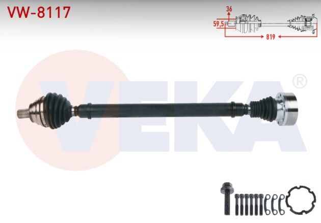 VW Golf VII (5G1) 1.2 TSI M-T 2012-/ Passat (3C2) 1.6 2005-2008/ Audi A3 (8V1) 1.2 TFSI M-T 2012-/ Seat Leon 1.2 TSI M-T 2012-/ Skoda Oktavia (5E3) 1.2 TSI M-T 2012- Komple Aks Sağ Ön Uzunluk 819mm