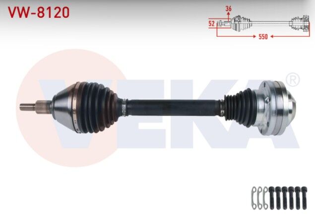 VW Polo (6R) 1.4 TDI A-T 2014- / Seat Ibiza IV (6J5) 1.4 TDI A-T 2005-2017 / Skoda Fabia (NJ3) 1.4 TDI A-T 2014- / Rapid 1.4 TDI A-T 2015-2019 Komple Aks Sol Ön Uzunluk 550mm