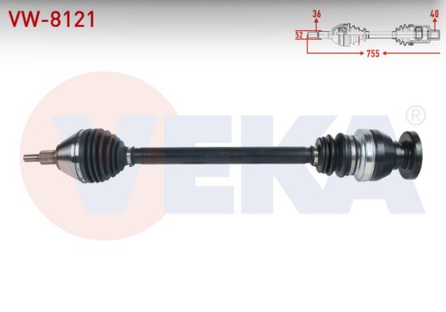 VW Polo (6R) 1.4 TDI A-T 2014- / Seat Ibiza IV (6J5) 1.4 TDI A-T 2005-2017 / Skoda Fabia (NJ3) 1.4 TDI A-T 2014- / Rapid 1.4 TDI A-T 2015-2019 Komple Aks Sağ Ön Uzunluk 755mm