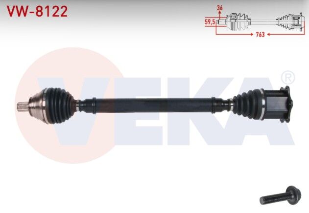 VW Golf VII (5G1) 2.0 TDI A-T DSG 13-/ Passat (362) 2.0 TDI A-T 10-14/ Caddy IV (SAA) 2.0 TDI A-T 15-/ CC B7 (358) 2.0 TDI A-T 12-16 /Audi A3 (8V1) 2.0 TDI A-T 12-16 Komple Aks Sağ Ön Uzunluk 763mm