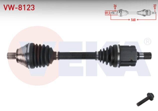 Volkswagen Passat (3G2) 2014- Caddy V (SK) 2021- Tiguan (AD1) 2016 - Arteon (3H7) 2.0 TSI A-T 2017- / Audi Q3 (F3B) 2.0 TDI A-T 2018- / Audi Q3 (F3B) 2.0 TDI A-T 2018- Komple Aks Sol Ön Uzunluk 568mm